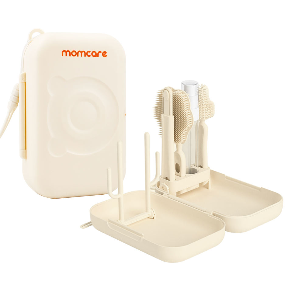 Momcare 6 in 1 Silicone Baby Bottle Brush Set with Drying Rack Case Travel Bottle Brush Kit for Breast Pumps & Feeding Sets
