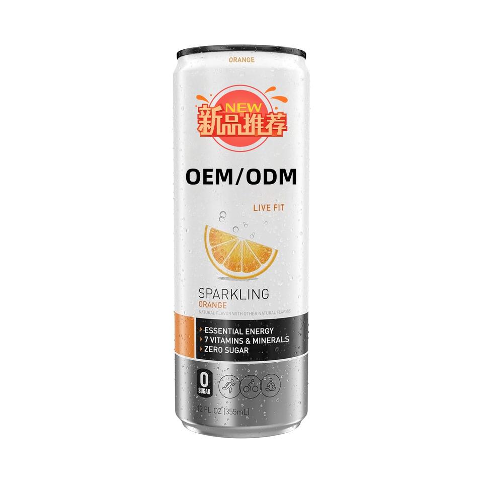 Bubble Orange Flavored Functional Energy Drink Citric Acid Sucralose 355ml Caffeine Green Tea Extract OEM Zero Sugar 12 Months
