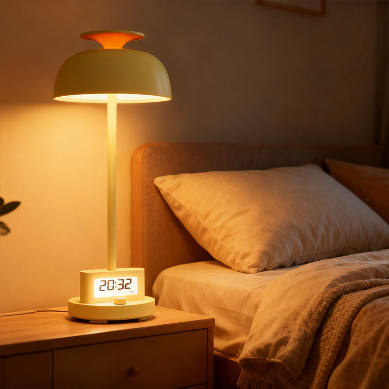 Trending Product 2026 Bedroom Lamp Bedside Reading Lamp Night Light with Clock for Children Adults