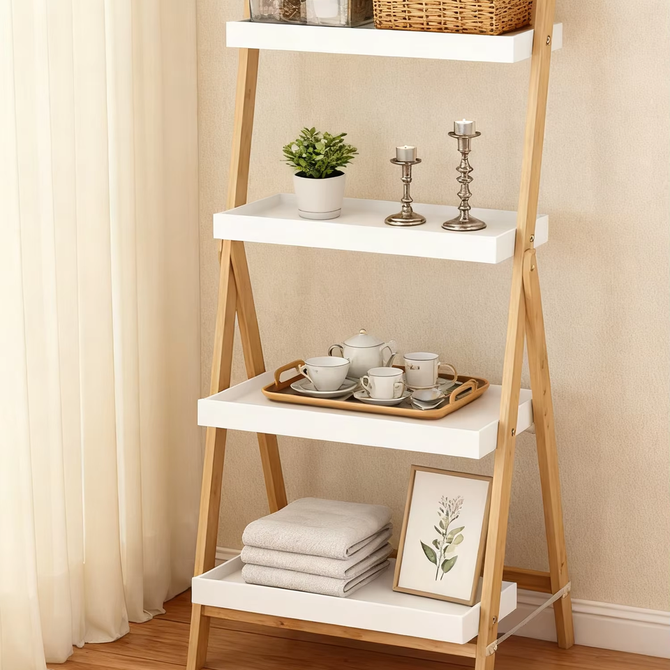 Modern 4-Tier Bamboo Storage Shelf Detachable Multifunction Organizer for Bathroom Kitchen Living Room & Shoe Storage