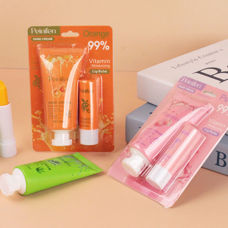 Winter Lip Gloss Gel Plumper & Lip Balm Hand Cream Set with Mineral Longer Moisturizing and Fruit Flavor for Gift