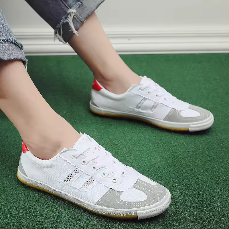 Breathable Canvas Mesh Sports Volleyball Training Shoes for Men & Women Cow Tendon Sole Anti-Slip White
