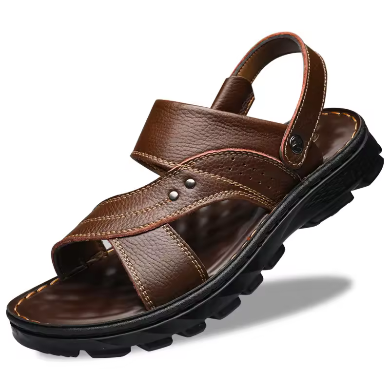 Men's Genuine Leather Platform Casual Driving & Beach Sandals Breathable Lightweight Non-Slip Summer Shoes