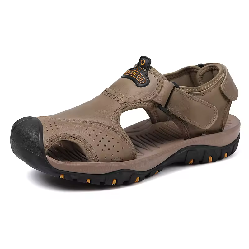 Men's Summer Leather Closed Toe Sandals Men's Athletic Sports Hiking Fisherman Walking Strap Shoes