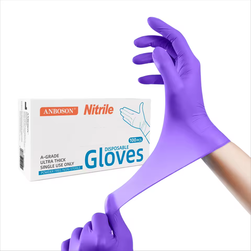 Chemical Resistant Purple Disposable Nitrile Gloves Powder Free Latex Free Light Industrial Cleaning Tasks