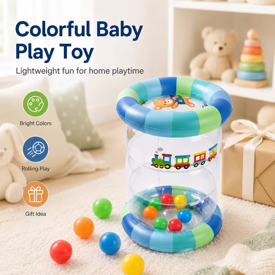 Baby Crawling Roller Toy Inflatable PVC Rattle Roller Kids Sensory Toy with Colorful Rolling Balls
